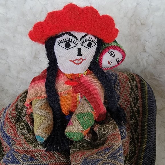 Vintage Mexican Momma and Baby Handemade Hand Sewn Rag Type Doll - Picture 2 of 5